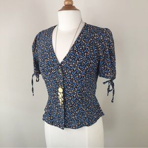 Topshop Floral Short Cap Sleeves Peplum Blouse Top Sz 4